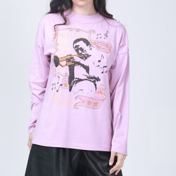 NWOT Midnight Rider Miles Davis In Concert Long Sleeve Oversized Tunic Tee XS - Picture 2 of 13